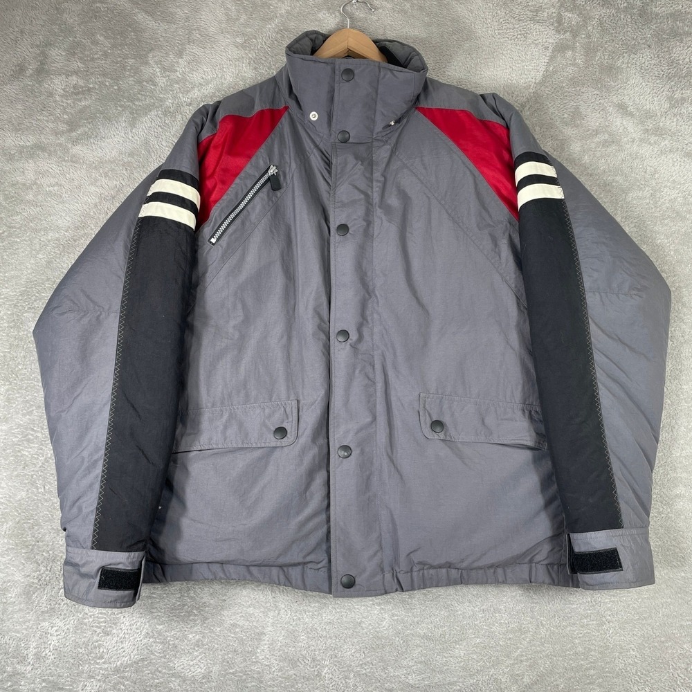 St Johns Bay Puffer Jacket Mens XL Gray Down Feather Fill Winter Coat Colorblock